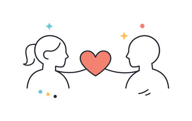 Abstract couple connection. Two minimalist figures facing each other, connected by a simple line or heart symbol. Symbolic relationship,