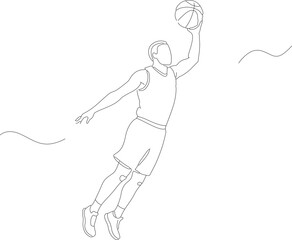 Minimalist Line Art Basketball Player Slam Dunk Silhouette Illustration © Artozo