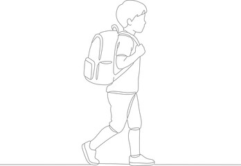 Obraz premium Sketch Lineart Student with Backpack Walking to School Illustration