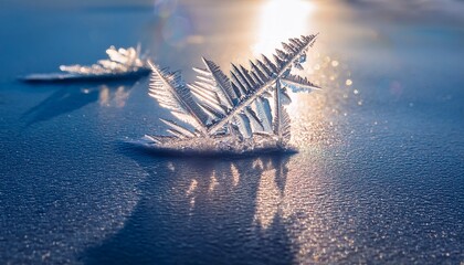 Delicate Frosted Ice Crystal Formation Casting A Distinct Shadow On A Bright Sunlit Icy Surface
