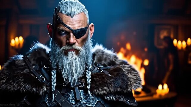 A man with a long beard wearing a fur coat and a mask