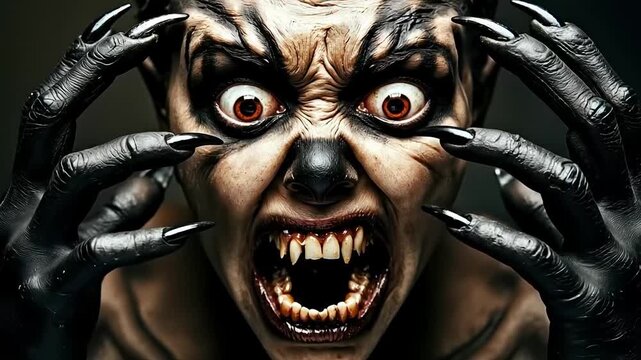 A close up of a person with black gloves covering their face with their hands