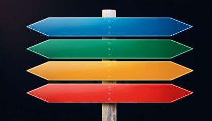 Colorful Direction Signpost Indicating Various Paths And Choices On Black Background