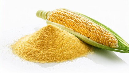 Corn Cobs And Corn Grits Isolated On White Background