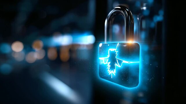 Hacker attack and data breach visualization, information leak concept display, double exposure cyber background, broken lock symbol, security compromise representation, defocused d