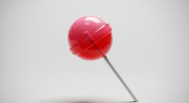 Bright pink lollipop on stick isolated against clean light neutral background for food photography