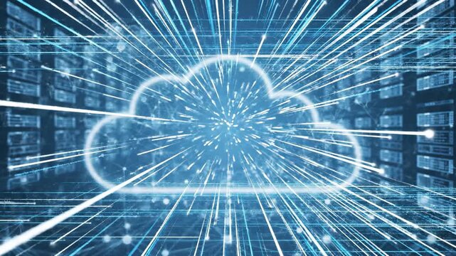 Cloud computing technology with data flow and digital connections illustrating cloud storage concept. Cloud computing showcases data exchange and storage solutions in modern technology landscape.