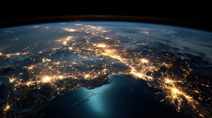 Earth at night illuminated by city lights