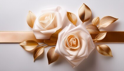 Rose White Gold Ribbon On White Background