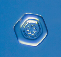 Natural snowflake crystal in blue background
