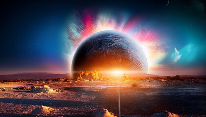 Surreal Planet Exploding In The Middle Of An Alien Landscape Epic Fantasy Art