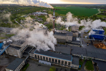 An aerial view of the pulp and paper mill
