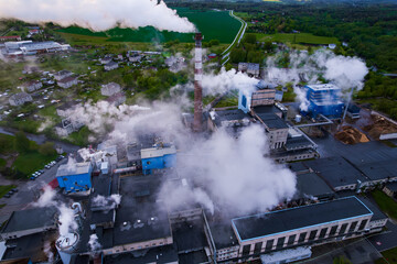 An aerial view of the pulp and paper mill
