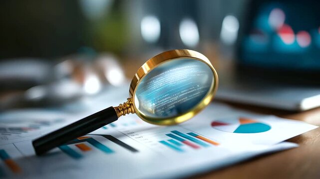 General data protection regulation visualization, magnifying glass on data display, privacy compliance examination, information security review, regulatory framework inspection, de