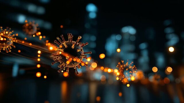 Hacker virus malware attack visualization, pandemic concept correlation, cybersecurity threat during crisis, digital security vulnerability, system compromise scenario, defocused d