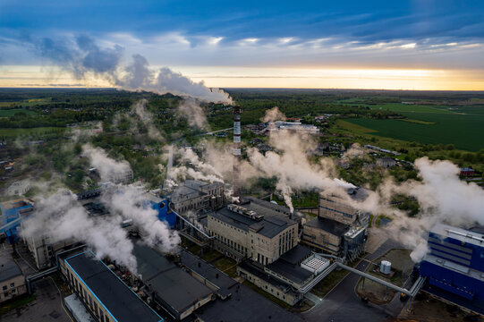 An aerial view of the pulp and paper mill