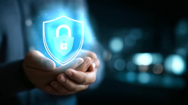 Data privacy concept visualization, protection of personal information, internet security display, confidentiality preservation system, digital rights representation, defocused tec