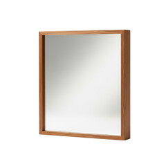 Obraz premium Rectangular wall mirror with simple light brown wooden frame, clean reflective surface, modern home decor, isolated on transparent background