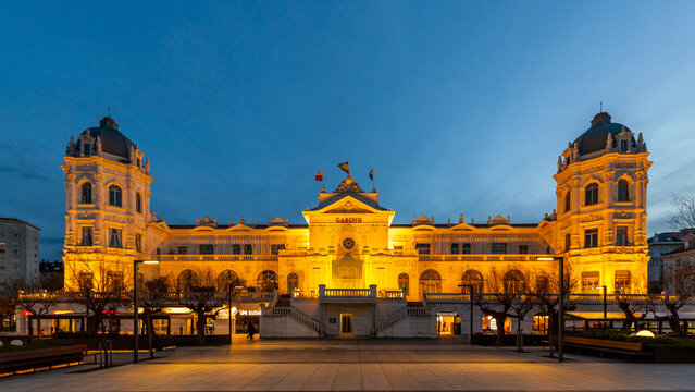 Gran Casino del Sardinero at dusk. The large casino in the city of Santander, Spain, on the Italia square. January 23. 2026. Santander. Cantabria region. Spain
