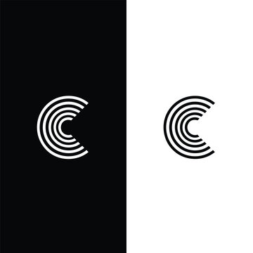 Modern minimalist abstract geometric logo design featuring the letter C in two color schemes
