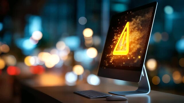 System warning hacked alert visualization, cyberattack computer network, cybersecurity vulnerability display, data breach notification, illegal connection warning, defocused digita