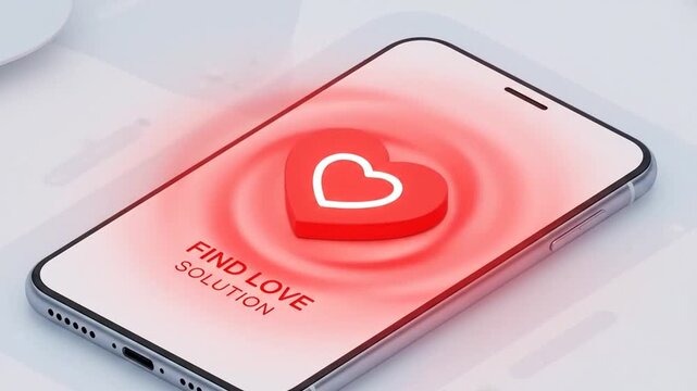 3D Isometric Screen Glowing Red Heart Icon Dating Solution - Valentines Day