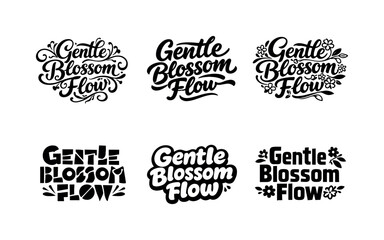 Fototapeta premium Gentle blossom flow. Set lettering. harmonious lettering variations of the same emblematic concept, each with different artistic