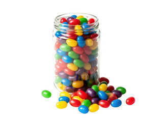 Colorful candies spilling from jar isolated on transparent background