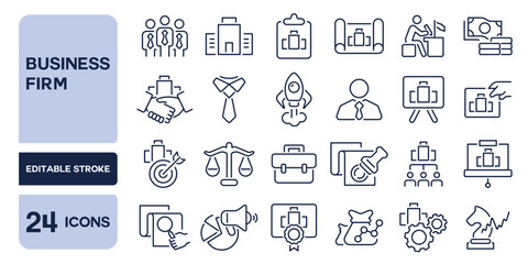 Set of 24 line icons related to business firm, Editable stroke. Vector illustration © M Design