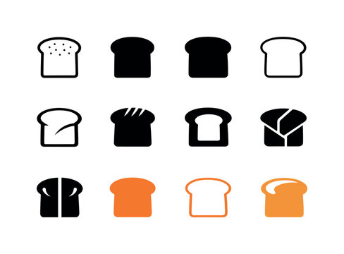 Bread Logo Variations. Bread. Icon set. Set Logo of Bread: toast slice. harmonious logo variations of the same emblematic concept, each with different artistic