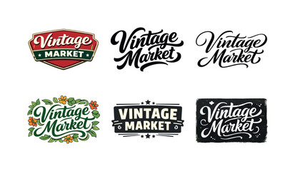 Obraz premium Vintage market lettering. Set lettering. harmonious lettering variations of the same emblematic concept, each with different artistic