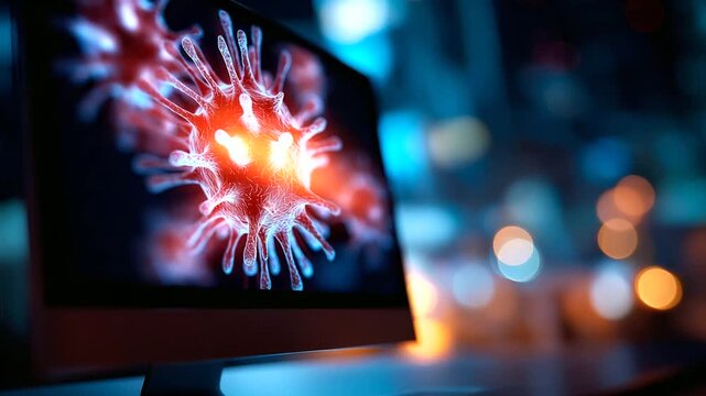 System hacked alert on computer screen, cyber attack network visualization, compromised information concept, internet virus security, cybercrime threat display, defocused digital i