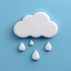 A stylized white cloud with four raindrops is set against a blue background.