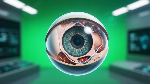 Detailed Cross Section of a Human Eye with Medical Green Screen Background Animated for Educational Purposes