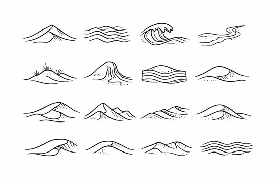 Flowing vector dune shoreline icon image curve sandy beach generation ripple form