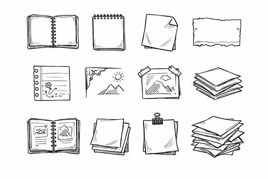 Torn icon vector sketchbook hand paper margin doodle stack drawn spiral sketchpad