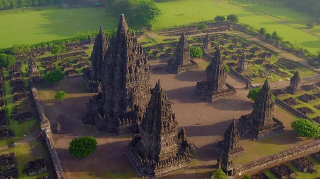 candi prambanan indonesia arieal drone view