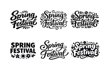 Fototapeta premium Celebrate spring festival. Set lettering. harmonious lettering variations of the same emblematic concept, each with different artistic