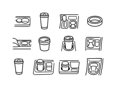 Minimal Travel Cup Holder. Line icon set of Minimal Travel Cup Holder: minimal cup holder, slim travel cup, clean console, simple insert