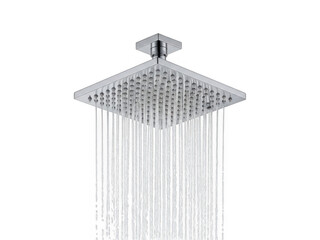 Modern square rain shower head isolated on transparent background