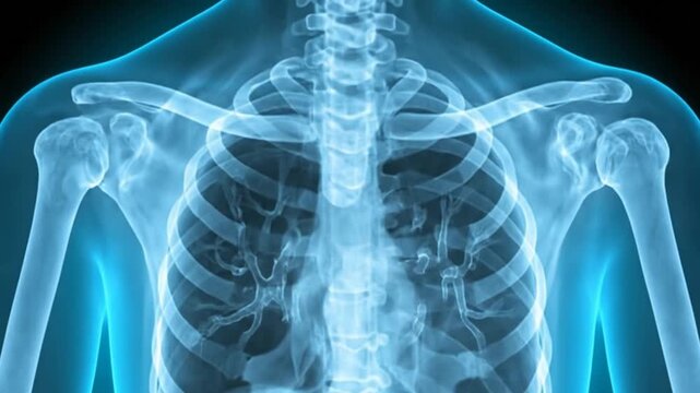 Torso X-Ray Scan Animation Revealing Ribs, Spine and Lungs on Transparent Background for Medical Visualization and