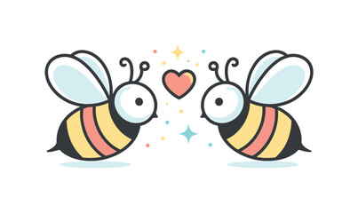 Bee minimal iconography. A pair of bees facing each other symmetrically, creating a balanced decorative symbol. The mood is harmonious,