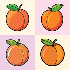Peach Fruit Set Flat Design on Pastel Backgrounds vector illustration