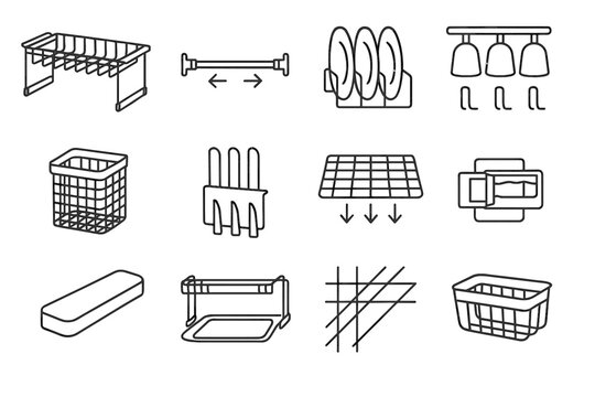Rack organizer icon metal dish supports removable utility vector inverted open
