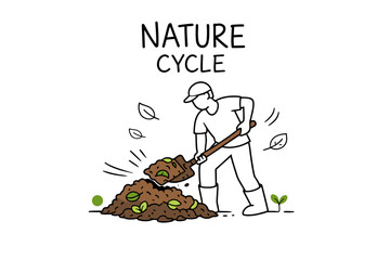 Fototapeta premium Young caucasian male gardening and composting for nature cycle illustration