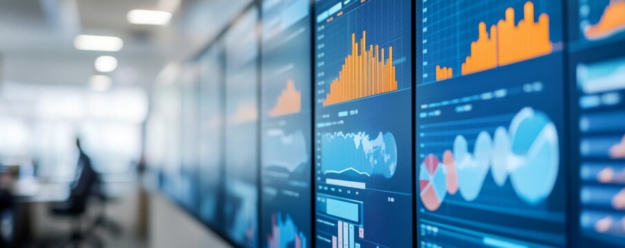 Wall of Digital Dashboards A Deep Dive into Financial Data and Analytics, Finance, Technology