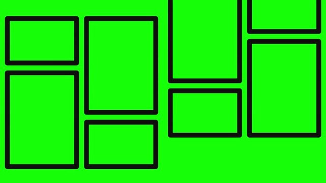 Artistic Collage of Green screen : An artistic composition of frames arranged on a vibrant green backdrop, perfect for showcasing your visual storytelling. 