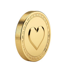 Golden coin with heart symbol, representing love or value
