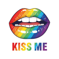 Rainbow Lips Kiss Me Illustration with Pride Colors