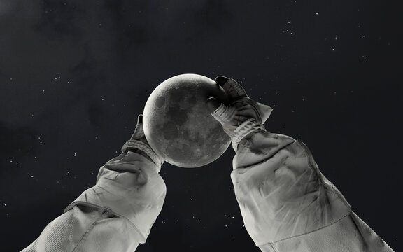 Astronaut holding the Moon in space, a powerful visual symbolizing humanity's return and the upcoming Artemis 2 mission